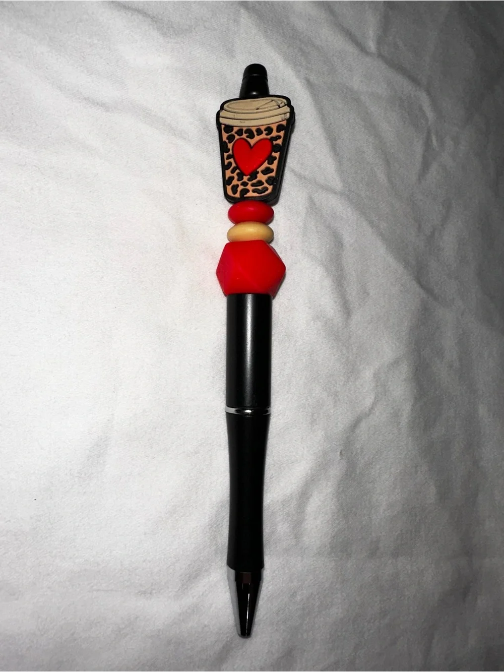 Black Pen with Red Leopard Coffee Charm